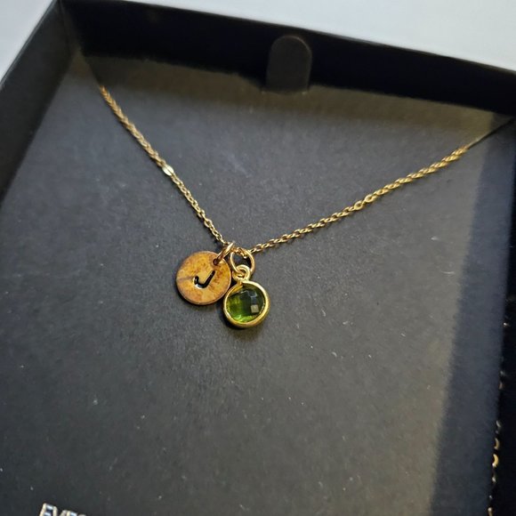 Hand Stamped Gold Mini Initial Custom Birthstone Necklace - Picture 5 of 5